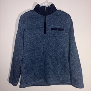 Eddie Bauer Sweater Men's size Small Blue Fleece Pullover 1/4 Zip Jacket Pocket